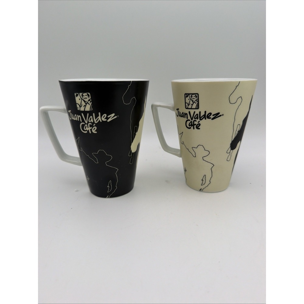 Set Of 2 Juan Valdez Cafe Mule Cowboy Silhouette Black/Ivory/White Mug EUC